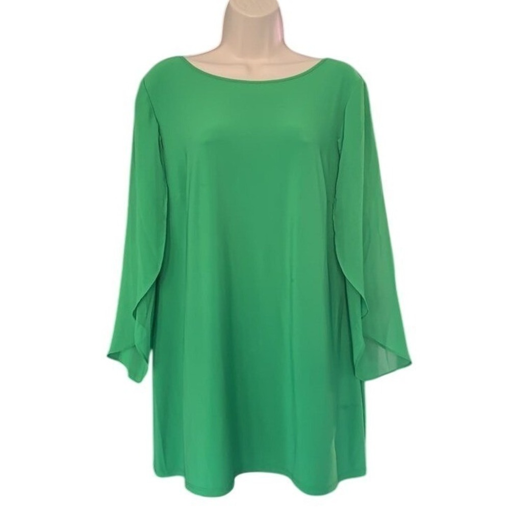Coco Bianco‎ Green Split Tulip Sleeve Tunic Top Womens Large Scoop Neck Stretch